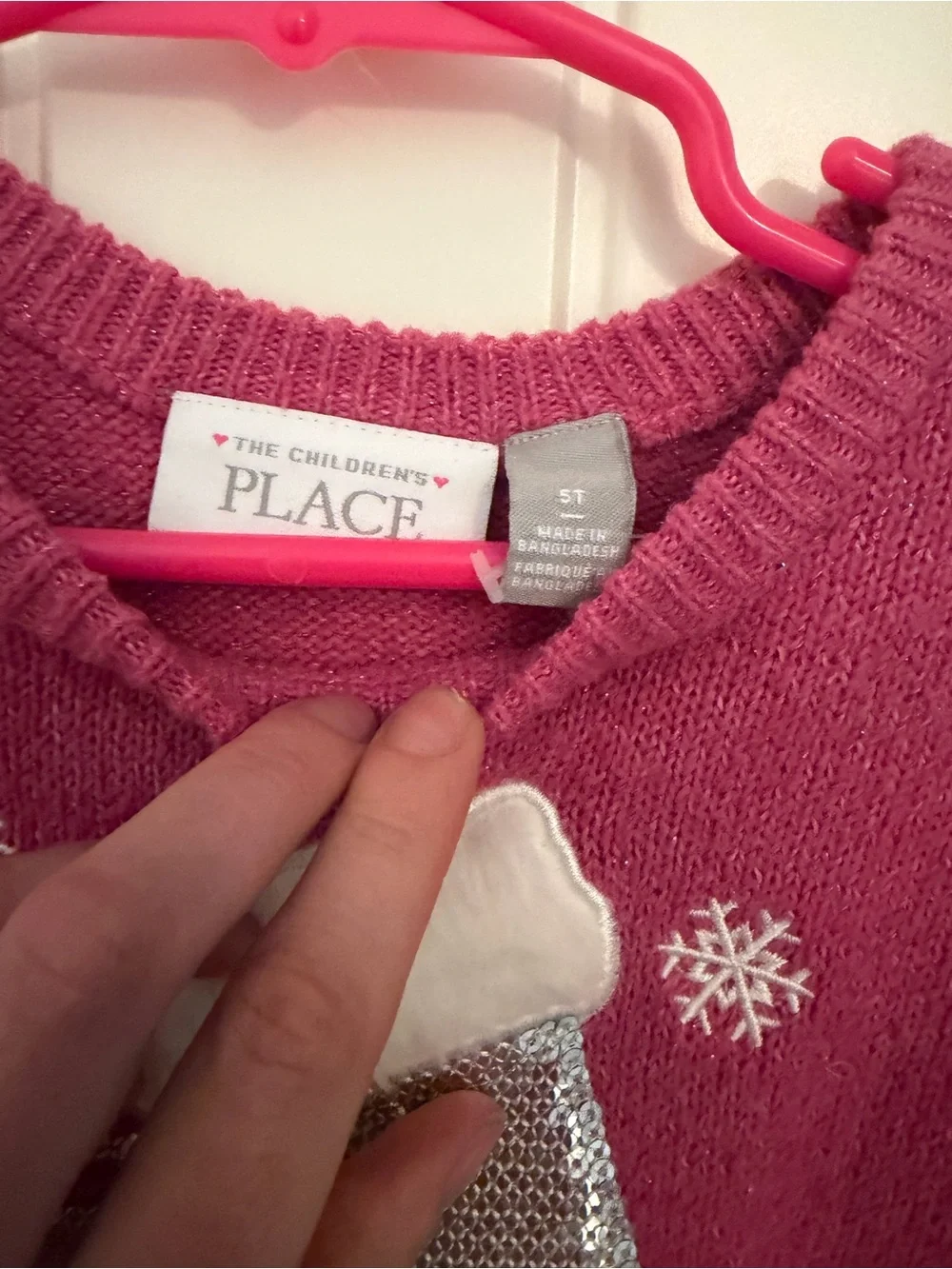 The Children's Place fitted Raspberry Pink Sequin Ice Skate Sweater